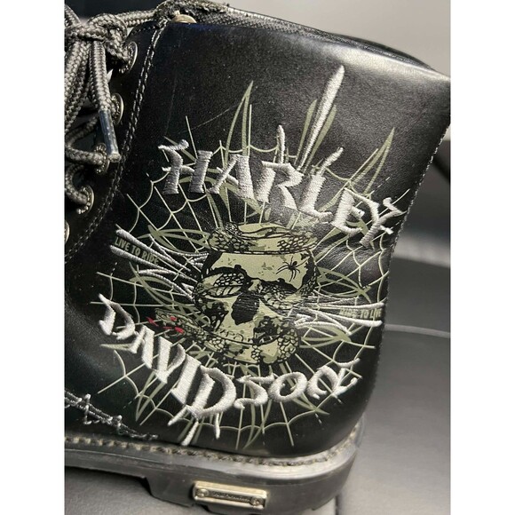 Harley Davidson Black Low Cut Boots 8.5 Embroidered Skull Snakes Y2K Biker Moto main image 7